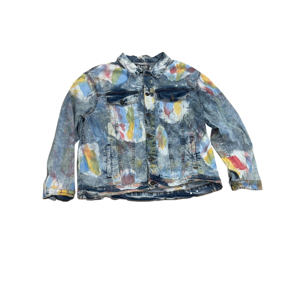 Another Hype Piece AHP Mens 3XL Paint Splatter Acid Wash Denim Trucker Jacket